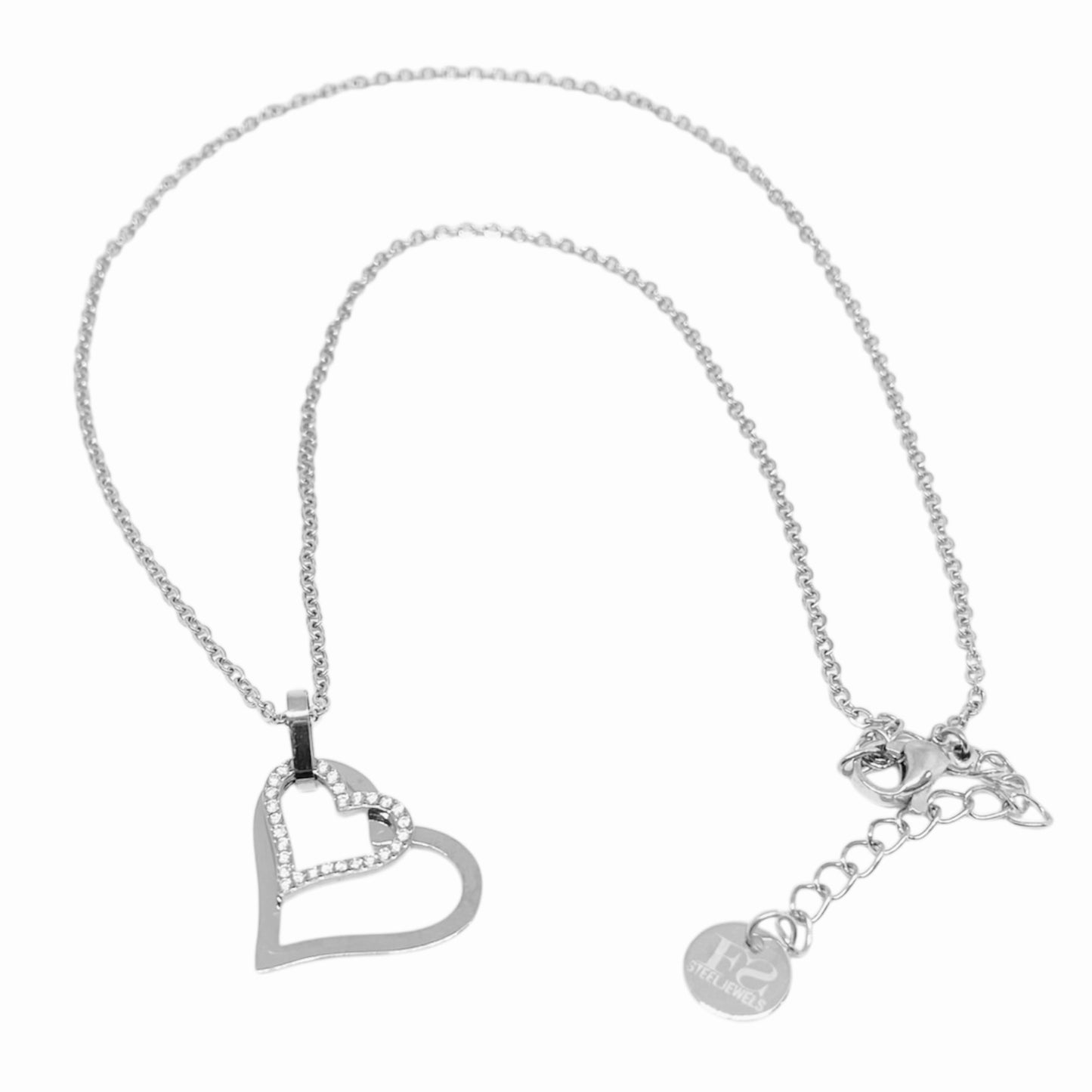 Collana doppio cuore con strass