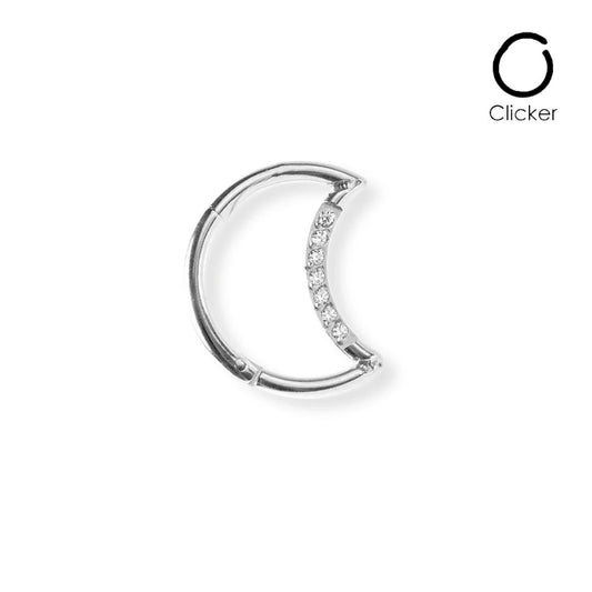 Piercing cerchio clicker a mezzaluna con brillantini