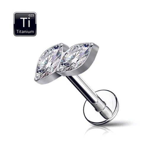 Piercing in titanio con due pietre taglio marquise