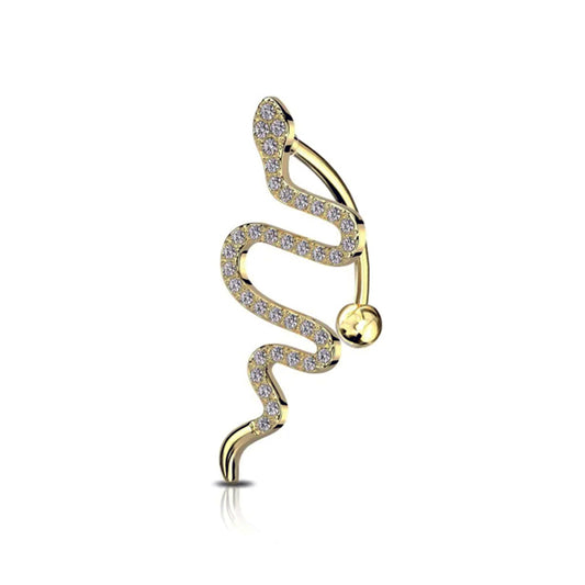 Piercing ombelico rovesciato con serpente e strass