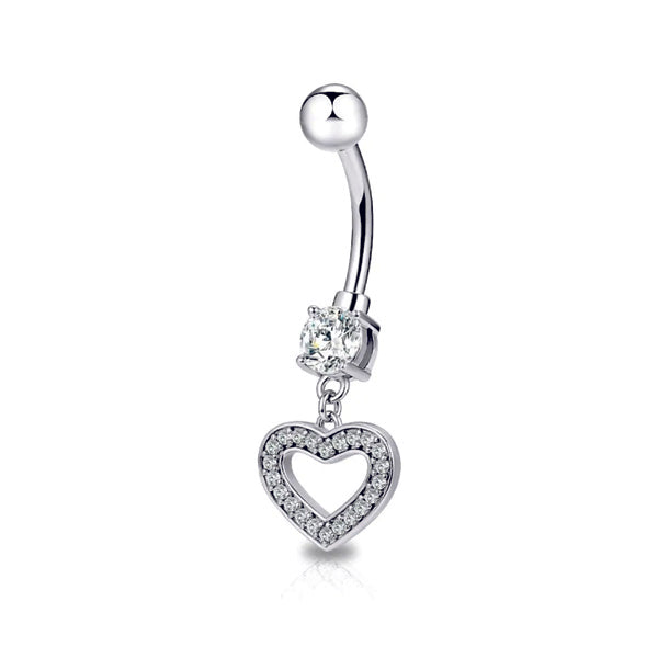 Piercing ombelico con cuore pendente e brillantini