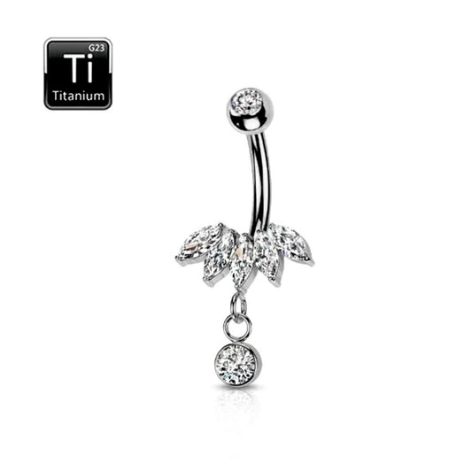 Piercing ombelico in titanio con pietre taglio marquise e pendente