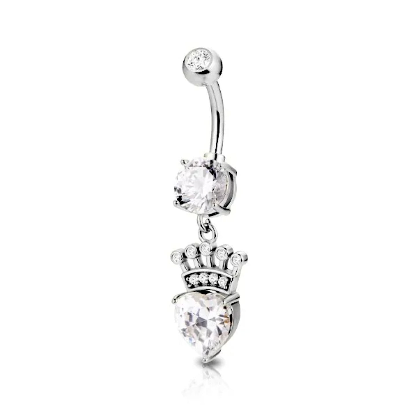 Piercing ombelico con pietra a forma cuore e corona pendente